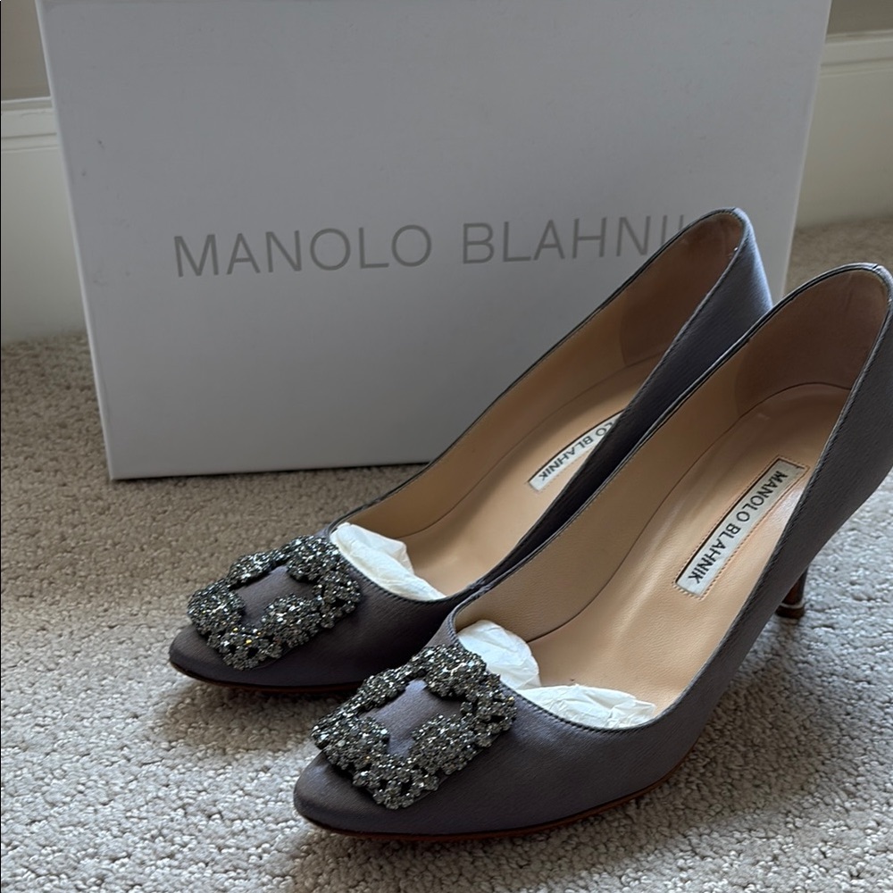 Manolo Blahnik Charcoal Embellished Heels